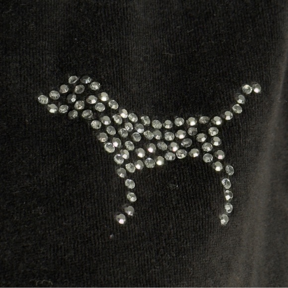 Victoria's Secret Black Velvet Hoodie Love Pink Embellishment Dog Motif - Picture 10 of 12